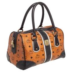 MCM Cognac Visetos Coated Canvas Heritage Boston Bag