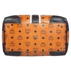 MCM Cognac Visetos Coated Canvas Heritage Boston Bag