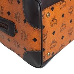 MCM Cognac Visetos Coated Canvas Heritage Boston Bag