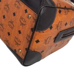 MCM Cognac Visetos Coated Canvas Heritage Boston Bag