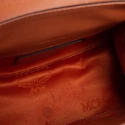 Pre Owned MCM Brown Visetos Coated Canvas and Leather Embellished Mini Heritage Top Handle Bag