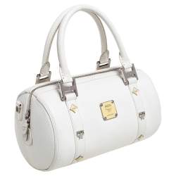 Pre Owned MCM White Leather Small Boston Bag