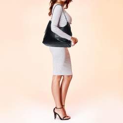 Pre Owned MCM Black Visetos Embossed Leather Zip Hobo 