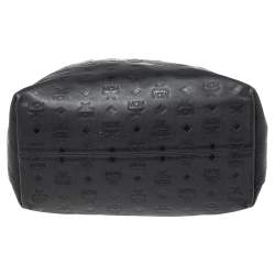 Pre Owned MCM Black Visetos Embossed Leather Zip Hobo 