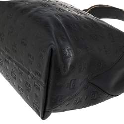 Pre Owned MCM Black Visetos Embossed Leather Zip Hobo 