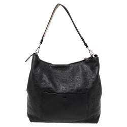 Pre Owned MCM Black Visetos Embossed Leather Zip Hobo 