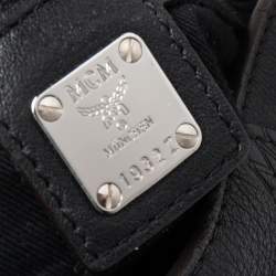Pre Owned MCM Black Visetos Embossed Leather Zip Hobo 