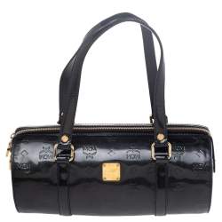 Mcm Boston Essential Monogrammed Leather Satchel In Charcoal