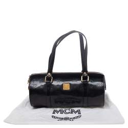 MCM Black Patent Leather Mini Rolle Boston Bag