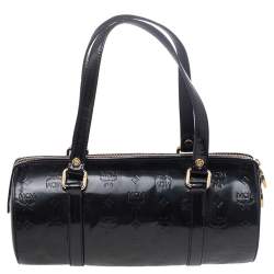 MCM Black Patent Leather Mini Rolle Boston Bag