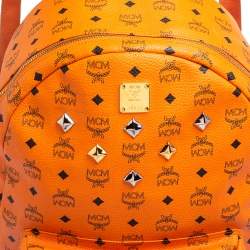 Pre Owned MCM Cognac Visetos Coated Canvas Large Studs Stark Backpack