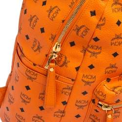 Pre Owned MCM Cognac Visetos Coated Canvas Large Studs Stark Backpack