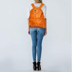 Pre Owned MCM Cognac Visetos Coated Canvas Large Studs Stark Backpack