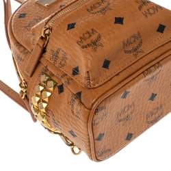 Pre Owned MCM Cognac Visetos Studded Mini Stark Bebe Boo Backpack