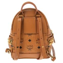 Pre Owned MCM Cognac Visetos Studded Mini Stark Bebe Boo Backpack