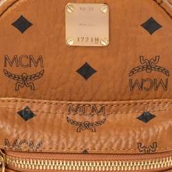 Pre Owned MCM Cognac Visetos Studded Mini Stark Bebe Boo Backpack