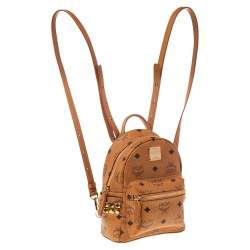 Pre Owned MCM Cognac Visetos Studded Mini Stark Bebe Boo Backpack
