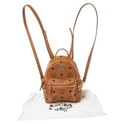 Pre Owned MCM Cognac Visetos Studded Mini Stark Bebe Boo Backpack