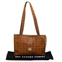 MCM Cognac Visetos Coated Canvas Heritage Top Zip Tote