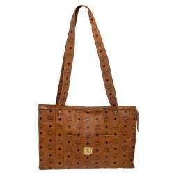 MCM Cognac Visetos Coated Canvas Heritage Top Zip Tote