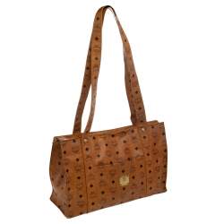MCM Cognac Visetos Coated Canvas Heritage Top Zip Tote