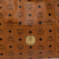 MCM Cognac Visetos Coated Canvas Heritage Top Zip Tote