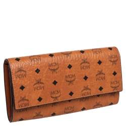 Pre Owned MCM Cognac Visetos Coated Canvas and Leather Continental Wallet
