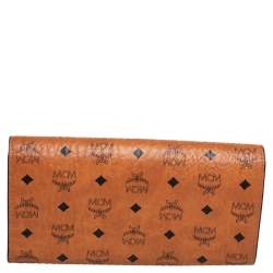 Pre Owned MCM Cognac Visetos Coated Canvas and Leather Continental Wallet