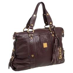 Pre Owned MCM Dark Brown Leather Tassel Satchel