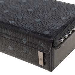 Pre Owned MCM Black Visetos Leather Studded Berlin Box Shoulder Bag