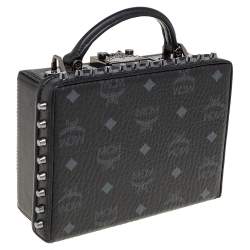 Pre Owned MCM Black Visetos Leather Studded Berlin Box Shoulder Bag