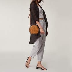 Pre Owned MCM Cognac Visetos Coated Canvas and Leather Berlin Round Bag