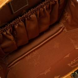 Pre Owned MCM Cognac Visetos Coated Canvas and Leather Berlin Round Bag