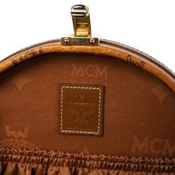 Pre Owned MCM Cognac Visetos Coated Canvas and Leather Berlin Round Bag