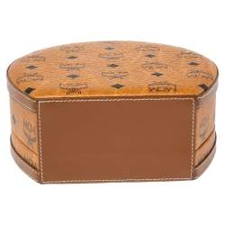 Pre Owned MCM Cognac Visetos Coated Canvas and Leather Berlin Round Bag