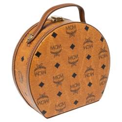 Pre Owned MCM Cognac Visetos Coated Canvas and Leather Berlin Round Bag