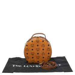 Pre Owned MCM Cognac Visetos Coated Canvas and Leather Berlin Round Bag
