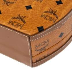 Pre Owned MCM Cognac Visetos Coated Canvas and Leather Berlin Round Bag