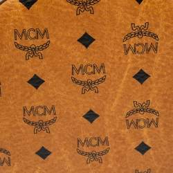Pre Owned MCM Cognac Visetos Coated Canvas and Leather Berlin Round Bag
