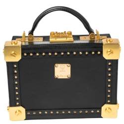 Pre Owned MCM Black Visetos Coated Canvas and Leather Berlin Box Bag