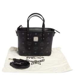 Pre Owned MCM Black Visetos Coated Canvas and Leather Mini Anya Zip Tote