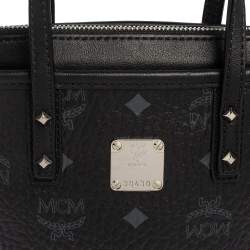 Pre Owned MCM Black Visetos Coated Canvas and Leather Mini Anya Zip Tote