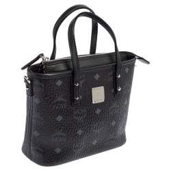 Pre Owned MCM Black Visetos Coated Canvas and Leather Mini Anya Zip Tote