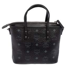 Pre Owned MCM Black Visetos Coated Canvas and Leather Mini Anya Zip Tote