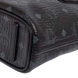 Pre Owned MCM Black Visetos Coated Canvas and Leather Mini Anya Zip Tote