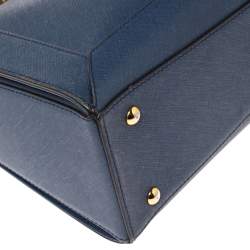 Pre Owned MCM Blue Leather Top Zip Satchel