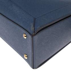 Pre Owned MCM Blue Leather Top Zip Satchel