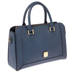 Pre Owned MCM Blue Leather Top Zip Satchel