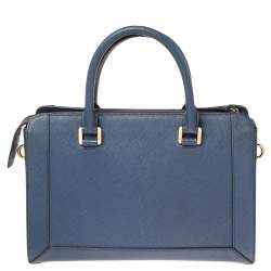 Pre Owned MCM Blue Leather Top Zip Satchel