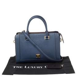 Pre Owned MCM Blue Leather Top Zip Satchel